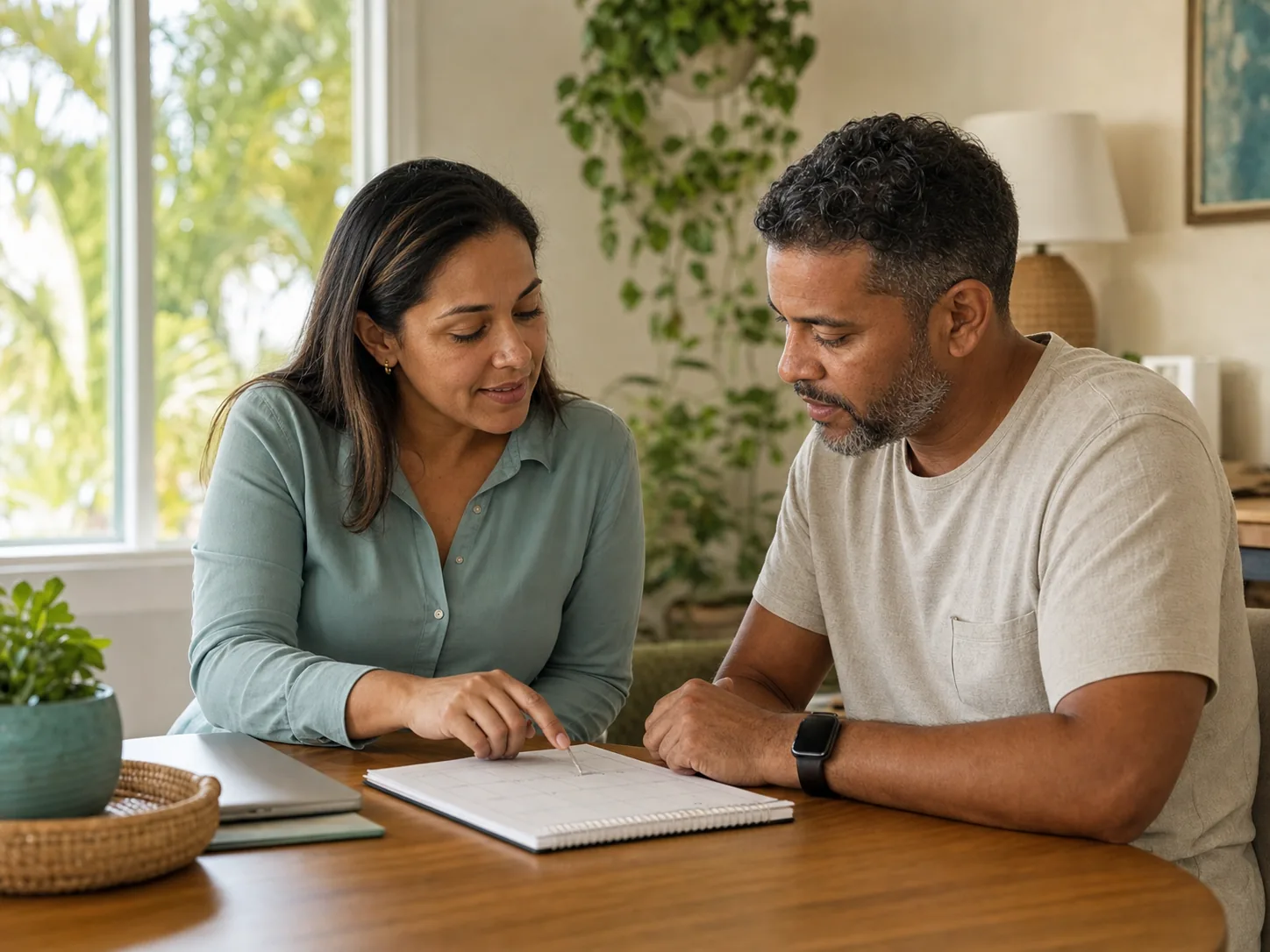A case manager and client working through paperwork together at a table